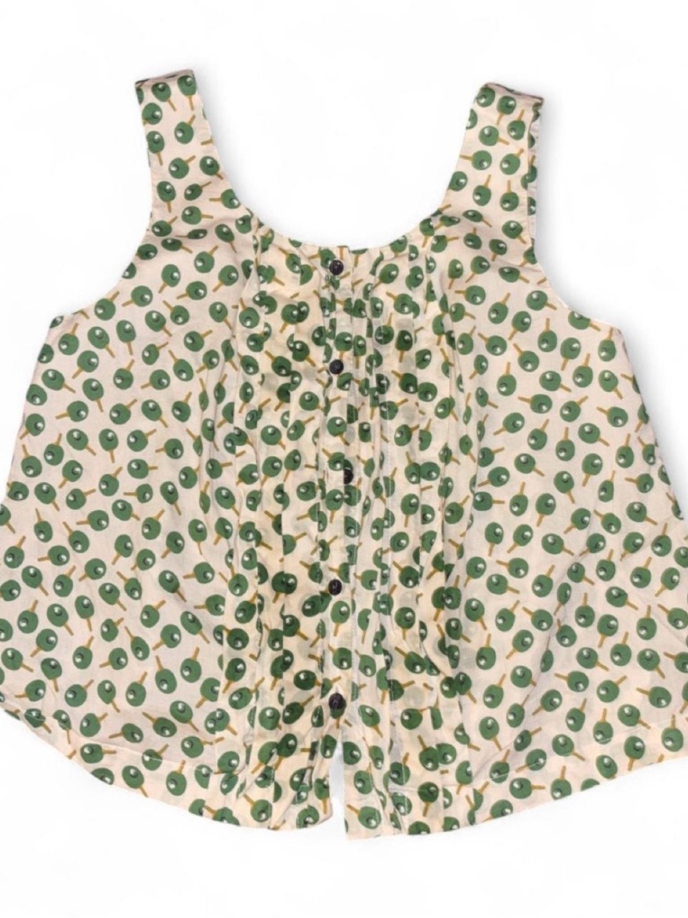 Postmark Anthropologie Sleeveless Cream Tank with Table Tennis Print